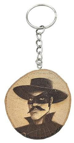 Promotech Porte-clés en bois fait à la main Zorro - Gravé au laser - Vengeur masqué avec épreuve - Motif héros classique