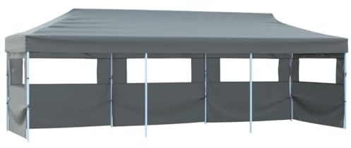 Mokuyary Fällbart tält festtält popup med 5 sidoväggar 870 x 291 x 315 cm antracit, paviljong, trädgårdstält, festtält, trädgårdspaviljong för trädgård, fest, festival, bröllop