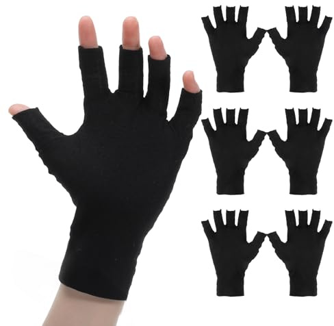 3 Pairs Fingerless Cotton Gloves, Black Moisturizing Gloves, Touchscreen-Friendly Night Glove, 5 Open Fingertips Per Glove for Overnight Hydration fits Dry Hands