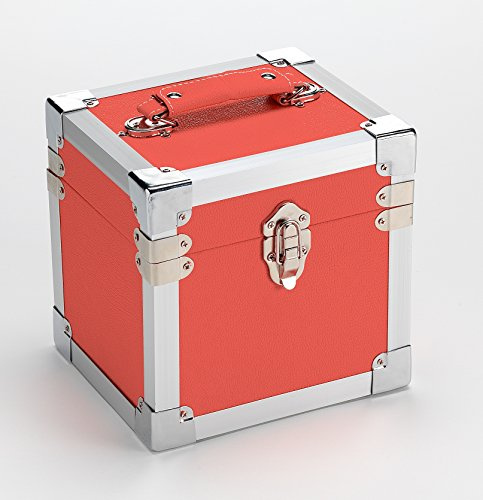 Steepletone – Estuche de almacenamiento y transporte modelo SRB07CD estilo retro para CD y discos de vinilo de 17,78 cm (7 pulgadas), rojo