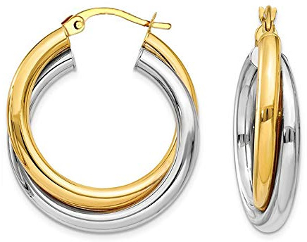 Boucles d'oreilles créoles bicolores et tricolores en argent sterling 925 de LeCalla, de forme ovale et ronde, polies et épaisses, pour femmes