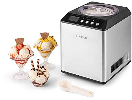 Klarstein Vanilla Sky - Heladera, Modo refrigerador, Display LED, Conservación del frío 1 hora, Acero inoxidable cepillado, Pies antideslizantes, Compresor 180 W, Recipiente de 2 Litros, Plateado