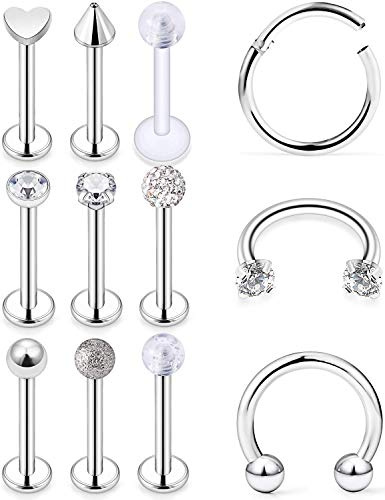 LAURITAMI 9-18PCS 16G Piercing al Labbro Labret Ferro di Cavallo Anelli Borchie Perno Medusa 8mm Acciaio Chirurgico Helix Tragus Cartilagine Orecchini Gioielli