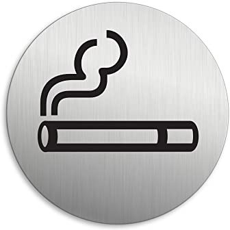 Targhetta per Porta - Area fumatori Targa Ø 75 mm Alluminio spazzolato auto-adhesiva