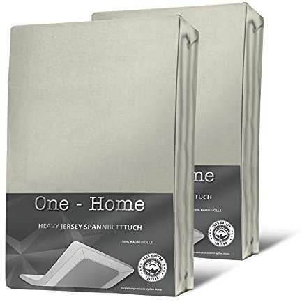 one-home 2 Split Topper Spannbettlaken Natur 180x200-200x200 cm Heavy Jersey Baumwolle