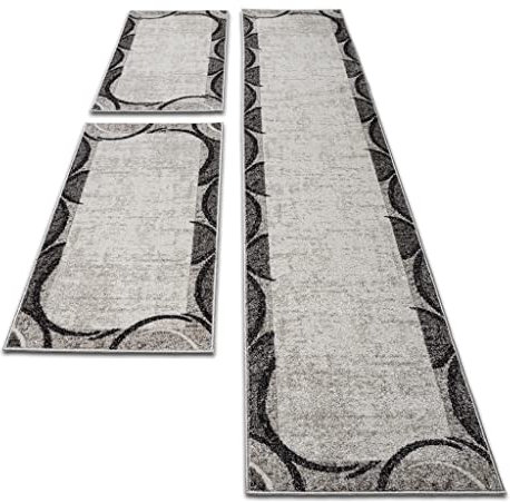 oKu-Tex Teppich Webteppich fürs Schlafzimmer Bettumrandung 3er Set Creme Modern geometrisches Design Öko-Tex 100 2 mal 67 x 140 cm, 1 mal 67 x 340 cm 30171creme067620