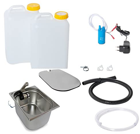 230V DIY Camping Miniküche Bausatz Wohnmobil Caravan 325x265x150 Integrierter Wasserhahn + Abdeckung Weiß 19 Liter Kanister Comet (ad-ideen)