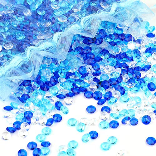 Weysoo 3000 Stück Diamanten Deko Blau, Diamantene Streudeko Hochzeit, Acryl Kristallsteine mit Organzabeutel, diamanten deko Glas, Brillanten Strass für Tischdeko Hochzeit Tisch Grußkarten DIY Kunst