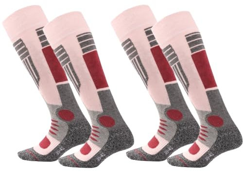 BestSale247 2 Paar Damen Skisocken Skistrumpf Funktionssocken für Wintersport mit Spezial-Polsterung (Grau-Pink, 39-42)