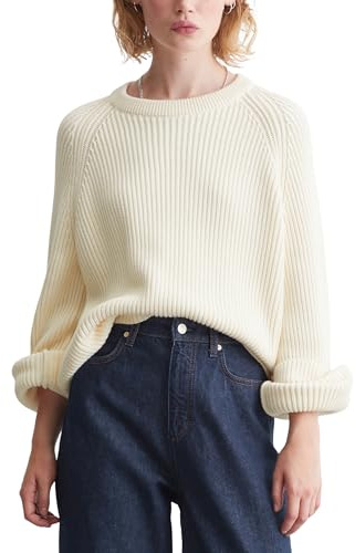 Marc O'Polo Denim Damen Strickpullover aus Bio-Baumwolle Regular Fit, Weiß (White Blush), S