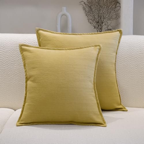 DASOIN Baumwolle Kissenbezug 2er Set Boho Zierkissenbezüge Wohnzimmer Deko Kissenhülle Couchkissen Sofakissen Bezug 40x40cm Gelb