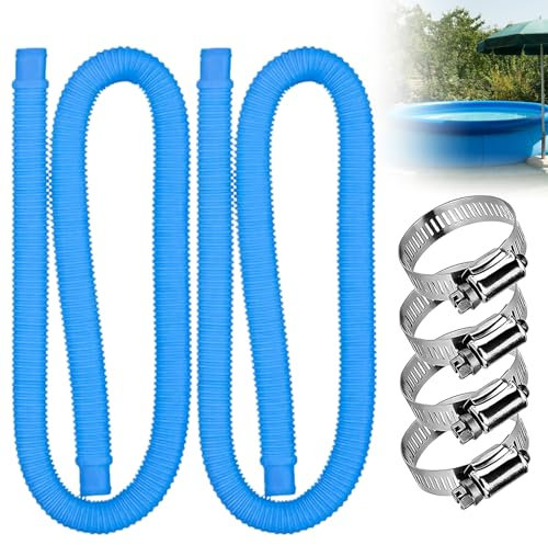 Lot de 2 tuyaux de piscine 32 mm : 150 cm - Avec 4 clips de sécurité - Accessoires de pompe de piscine - Tuyau de rechange pour piscines hors-sol - Bleu - Tuyau flexible pour pompe de piscine