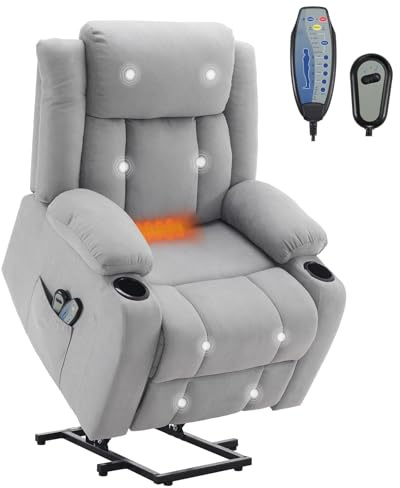 LEADZM Fauteuil Releveur Électrique Relax avec Fonction Massage et Chaleur, Inclinaison Réglable et Repose-Pieds, Télécommande Incluse