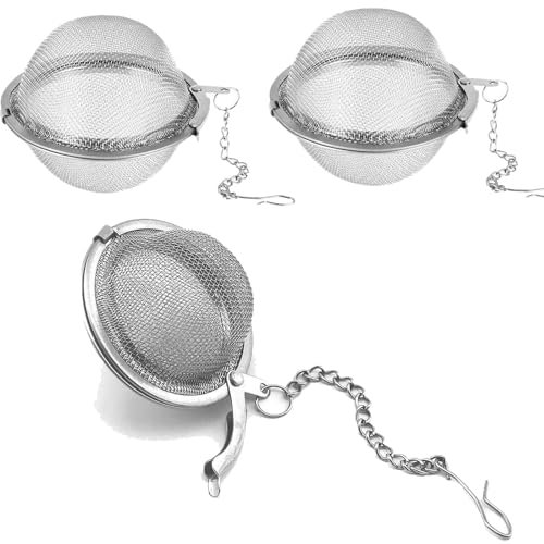 3-Pack Stainless Steel Tea Infuser Balls - Fine Mesh Strainers with Chain Hook for Loose Leaf Tea & Spices - Reusable Tea Steeper for Hot/Cold Brew (Durable & Rust-Proof)