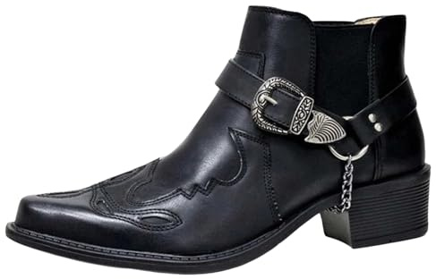 tinetill Bottes et Boots Homme Vintage Western Cowboy Bottes Décontracté Équitation Moto Bottes en Plein Air Mode sans Lacet Chaussures Équestres
