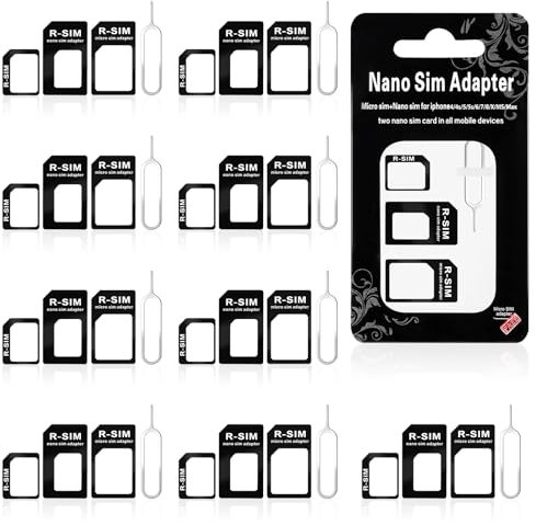 Juego completo de 10 adaptadores Nano SIM, 4 en 1, adaptador de tarjetas SIM Nano SIM, adaptador de tarjetas SIM con lápiz expulsor SIM, compatible con smartphone, teléfono móvil y tablet