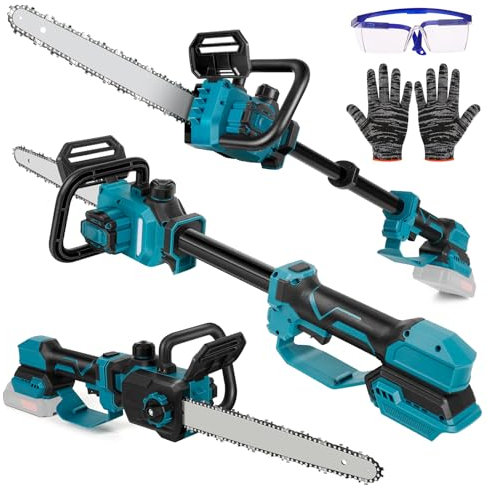 Motosierra de 12 pulgadas con barra telescópica de 12,8 pulgadas, compatible con Makita de 18 V, motor sin escobillas, aceite de cadena automático, motosierra eléctrica para madera de jardín, tijeras