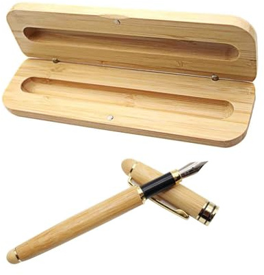 DIYCUT Bambus Füllfederhalter, Vintage Füllfederhalter mit Handgefertigter Bambuskiste, Natürliches Holz Schreibtischset, Schreibset, (Premium Federn) für Büro, Geschenk, Schule
