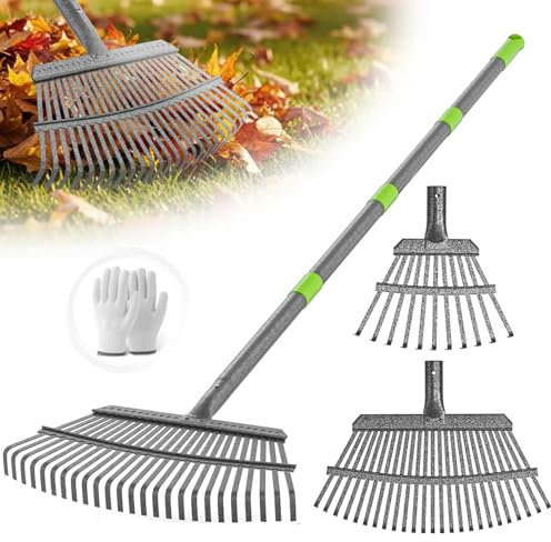 GARDENWORK Leaf Rake for Leaves,36-73 Long Garden Rake,25 &11 Tines Heavy Duty Leaf Rake for Lawns,Adjustable Stainless Steel Handle,Yards, Grass, Garbage, Weeds, Debris