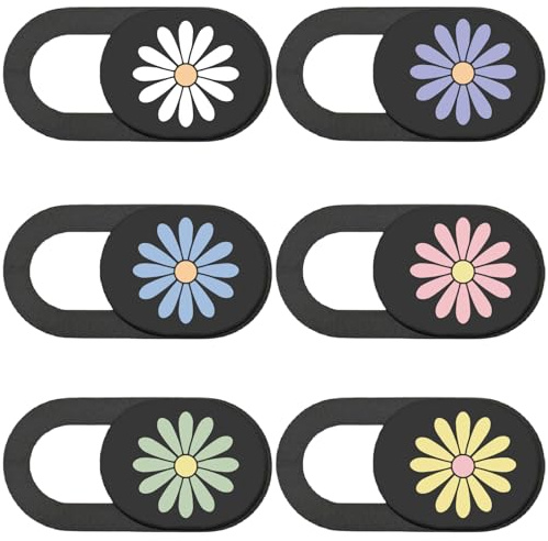 PRESSINART 6Pcs Couvercles Caméra Ordinateur Portable Glissière Protection Webcam Motif Marguerite Cache Caméra Téléphone Tablette Mini PC Bureau Sécurité Vie Privée Accessoire Discret pour Appareils