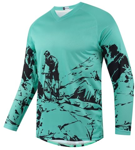 Kinder MTB Jersey Kinder Radtrikot Jugend Dirt Bike Mountainbike Oberteil Kinderkleidung Jungen Motocross Dirtbike Shirts Langarm Downhill Mädchen Fahrrad Biker Reitbekleidung Grün S