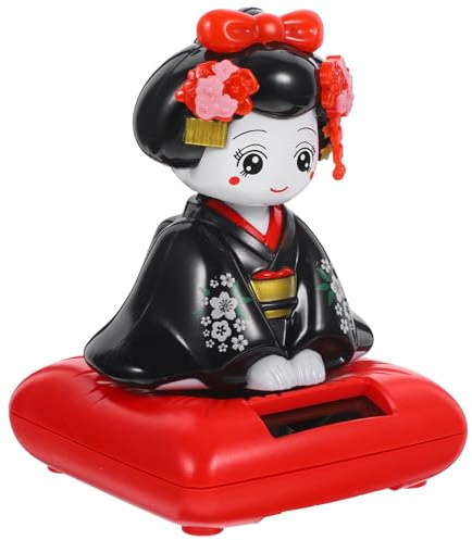 GLSTOY Figura Muñeca Kimono de Plástico Movimiento Solar, Muñeco Cabezón Sentado Negro, Adorno Decorativo para Coche y Escritorio, Decoración Pequeña para Interior de Vehículo, Obsequio