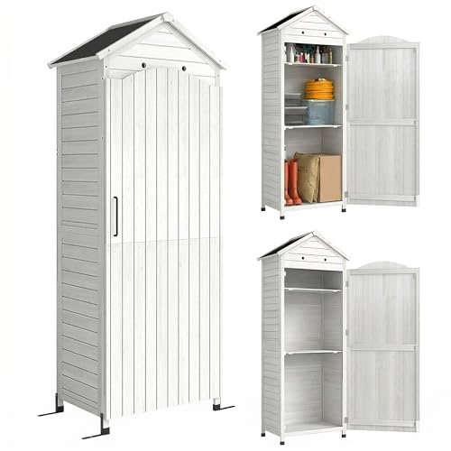 Outsunny Armoire Jardin Bois abri Outils Extra Haut 85x58x213 cm Blanc