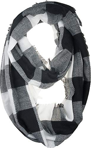 VIVIAN & VINCENT Fall Winter Infinity Scarf for Women Scottish Tartan Lightweight Warm Plaid Loop Scarves Buffalo Black White