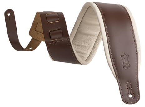 Levy's Leathers 7,6 cm bred förstärkt läderserie gitarrrem med skumstoppning och klädesplagg läderunderlag; brun och kräm (M26PD-BRN_CRM)