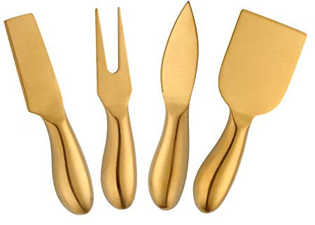 Set di 4 coltelli da formaggio in acciaio inox, per formaggio, con stella, colore: oro rosa