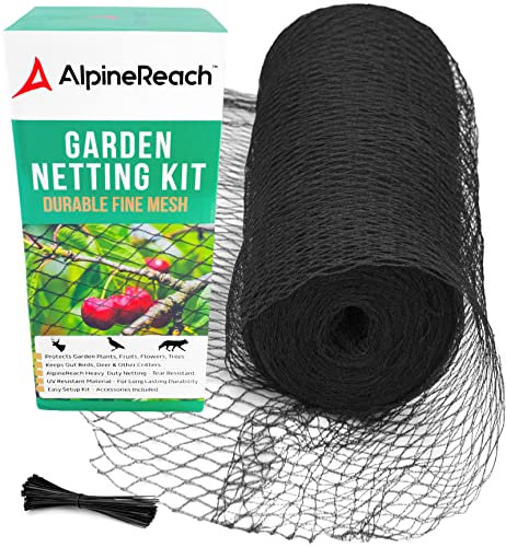 AlpineReach 4,5m x 9m Filet de Jardin - Filet Anti-Oiseaux Noir - Protèger Les Plantes, Les Fruits, Les Arbres des Animaux - Filet en Maille Tissée Très Résistant, Réutilisable et Colliers de Serrage