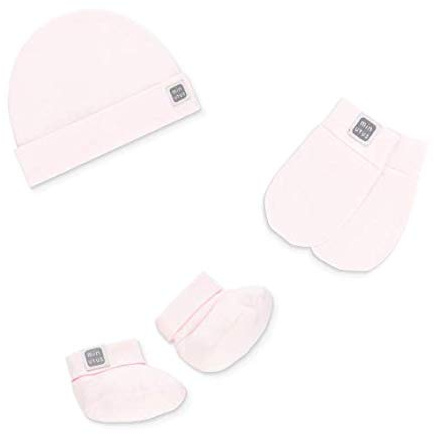 MINUTUS - Gorro, manoplas y patucos bebé Plain, 100% algodón, color Rosa, Unisex