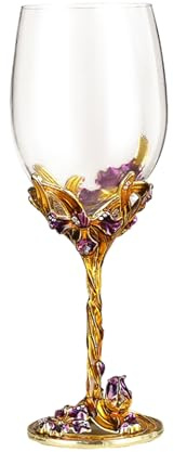XUDREZ Red/White Wine Glass, Handmade Painted Enamel Flower Gin Wine Glass Long Stem Lead Free Crystal Wine Glasses, Ideal Gifts for Women Mum Friends Mothers Day (Golden)