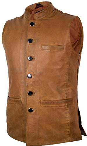 MDM Chaleco Hombre De Cuero Auténtica - Chaqueta Moto Hombre Sin Mangas - Chaleco De Piel Clásico Slim Fit - Gilet Motero Hombre Casual Elegante (FR/ES, Letras, 3XL, Regular, Regular, Marrón)
