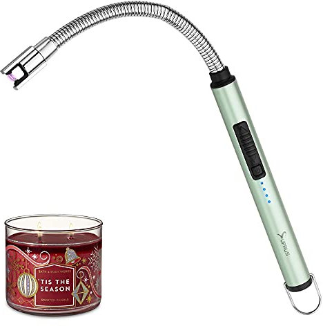 SUPRUS Accendicandele ricaricabile, accendino ad arco elettrico, triplo accendino di sicurezza, alloggiamento in acciaio inox e gancio di sospensione con collo flessibile a 360° (verde)