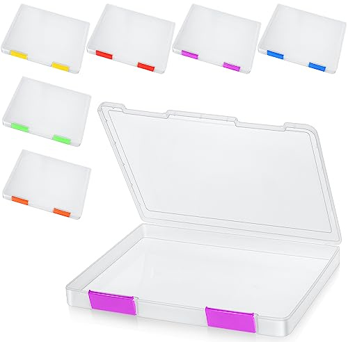 PerKoop 6 Pcs Clear Paper Storage Box A4 Plastic File Box Document Paper Organizer Storage Board Game Project Cases Containers with Buckle for Craft, Magazine(Colorful,12.4 x 9.84 x 1.18 Inches)