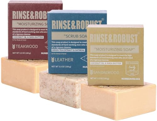 Soap Bar Gifts for Men-3Pack Cleansing Hand Soap Soap Set,Leather, Sandalwood, Teakwood Mens Soap| 3.5 oz of 3 Bars Christmas Valentine's Day Father Day Gifts