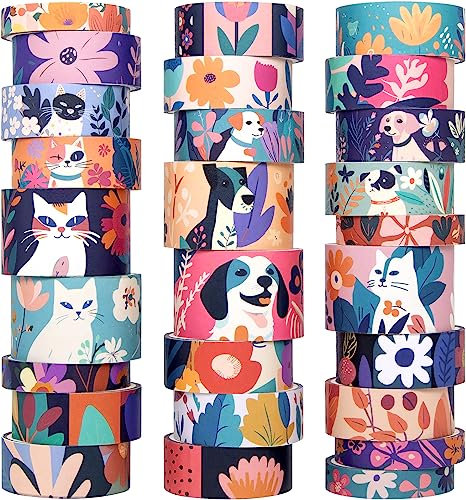 Butittcraft Niedliches Washi Tape Set, 27 Rollen Masking Tape mit Katze, Hund, Blume, buntes Washi Tape für Journaling Ästhetik, Scrapbooking, Planer, Kinderhandwerk