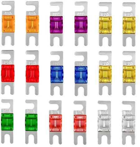 Suvnie 9 PCS Mini ANL Fuse for Car, Multipack Plated ANL Blade Fuse Set, 20A 30A 40A 50A 60A 80A 100A 125A 150A Fuse Replacement for Automotive Marine Audio Video Electronic System (18 PCS)