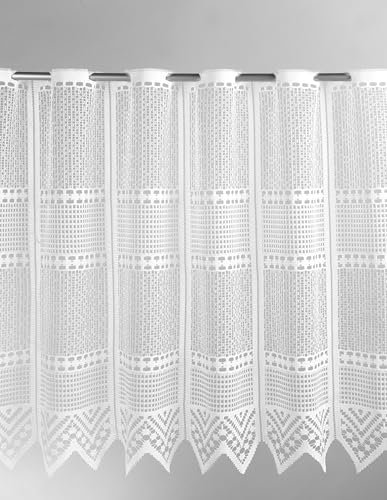 Gardinen Kranzusch Scheibengardine Jacquard Querstreifen und Zacke 60x675 cm H/B weiß Bistrogardine Vorhang Küche 1er Pack