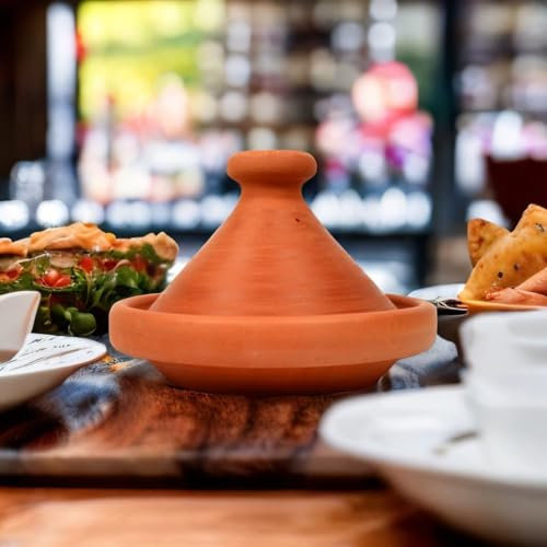 Marokkanische Tajine, Kochtopf Ø 22cm, Schmortopf Unglasiert, Tontopf zum Kochen für 1 Person, original aus Marokko, frei von Schadstoffe