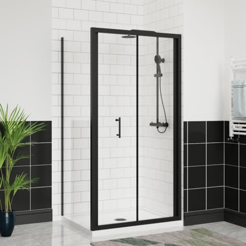 Aquariss 900x760mm Bifold Shower Enclosure Cubicles 6mm Self Clean Shower Door Folding Shower Screen with Side Panel Black