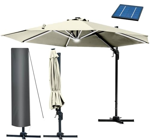 BRAST Alu Sonnenschirm Ampelschirm | Ø360cm Beige + LEDs | Schützhülle | viele Modelle | UV-Schutz 80+ | wasserabweisend | drehbar schwenkbar & höhenverstellbar