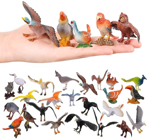 HOMNIVE Figuras de pájaros, 24 Piezas realistas, Juego de pájaros de Juguete, Loro, petirrojo, Accesorios de jardín de Hadas, Juguetes educativos para decoración de Tartas, Regalo para niños