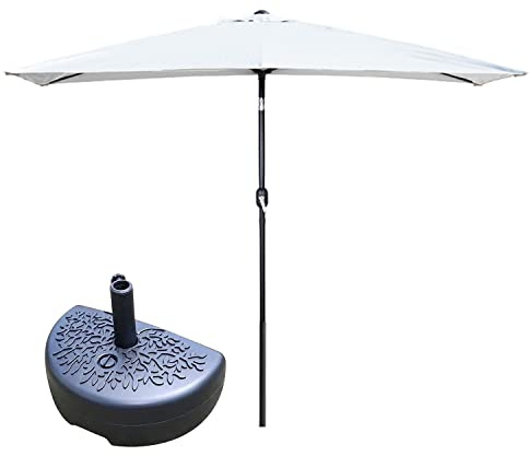 DSKJHI Half Parasol Rectangle Balcony Umbrella 2M/2.5M for Small Spaces, Sturdy Half Size Garden Umbrella For Against a Wall, Porch, Window, Crank System (Color : White+base, Size : 200x100cm)