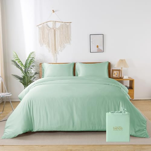 bienDo Bambus Bettwäsche 200x220, 3 Teilig, Grün, Seiden Deckenbezug und Kissenbezüge Set, Klimaregulierend für Sommer und Winter, Kühlend, Hypoallergen und Weich