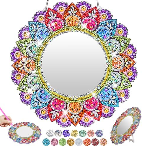 Fosdaling Geschenk Mädchen: Diamond Painting Spiegel, Mandala Basteln Set Geschenke, Bastelset Geburtstagsgeschenk für 6-15 Jährige Kinder, Kreatives Spielzeug Deko ab 6 7 8 9 10 11 12 13 14 15 jahre