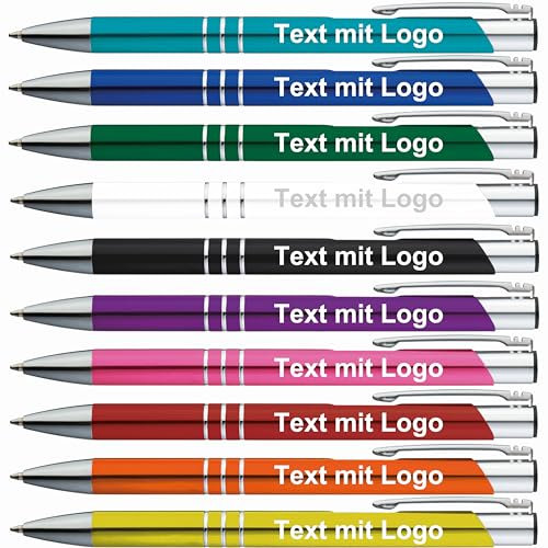 StillRich® hochwertiges Metall Kugelschreiber Set mit Gravur | 50 Stück | Farbe blau | inkl. Logo & Textgravur | lustige Sprüche für das Büro, Hochzeit oder als Werbeartikel