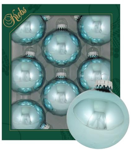 Krebs Glas Lauscha - Weihnachtsdekoration/Christbaumschmuck aus Glas - Unifarbende Kugeln Sternenglanz - Menge: 8 Stück - Farbe: Eisblau - Größe: ca. 7 cm