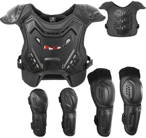 Kids Motocross Vest Suit for Dirt Bike MTB ATV, Back Chest Knee Elbow Protector for Children (Black)